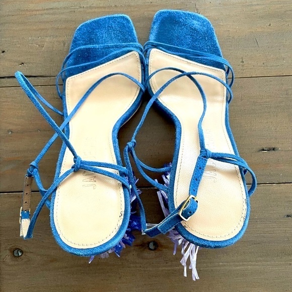 RARE Jacquemus raphia embellished strappy suede sandal in blue purple - Picture 11 of 12